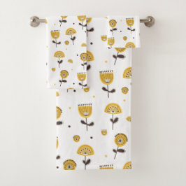 Conjunto De Toalhas Padrão Floral Amarelo do meio século