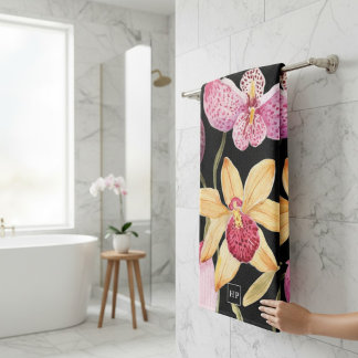 Conjunto De Toalhas Padrão Floral Aquarela Orquídea Exótica Banho Pret