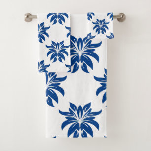 Conjunto De Toalhas Padrão Floral Azul Elegante