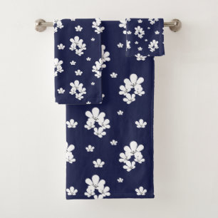 Conjunto De Toalhas Padrão floral azul-marinho mínimo minúsculo com fl