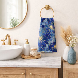 Conjunto De Toalhas Padrão Floral Azul Moderno Dourado