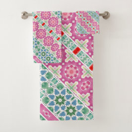 Conjunto De Toalhas padrão floral boêmio desenho em mosaico de aquarel