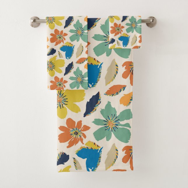 Conjunto De Toalhas Padrão Floral Boho Desenhado à Mão Abstrato (Insitu)