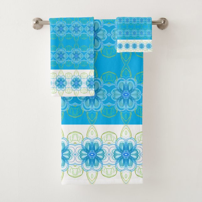 Conjunto De Toalhas Padrão Floral Branco e Azul (Insitu)