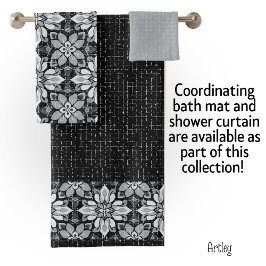 Conjunto De Toalhas Padrão Floral Branco Negro Eclético Moderno