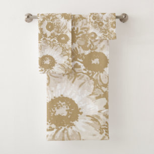 Conjunto De Toalhas Padrão Floral Castanho-claro da Cinza Pastel