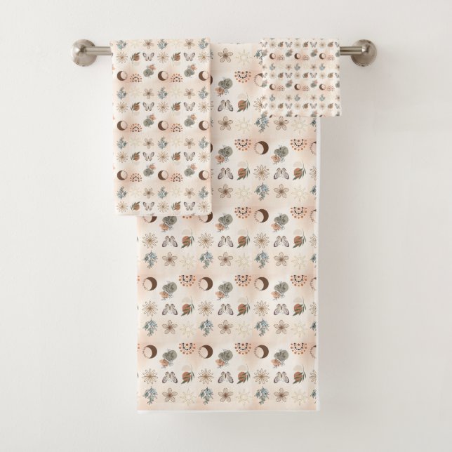 Conjunto De Toalhas Padrão Floral Celestial Boho (Insitu)