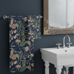 Conjunto De Toalhas Padrão Floral Clássico de Arte Azul Nouveau