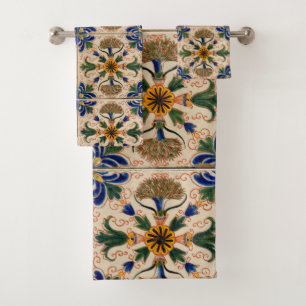 Conjunto De Toalhas Padrão Floral Colorido do Mediterrâneo Vintage