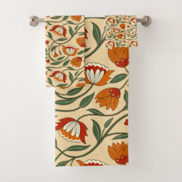 Conjunto De Toalhas Padrão floral contínuo em fundo bege