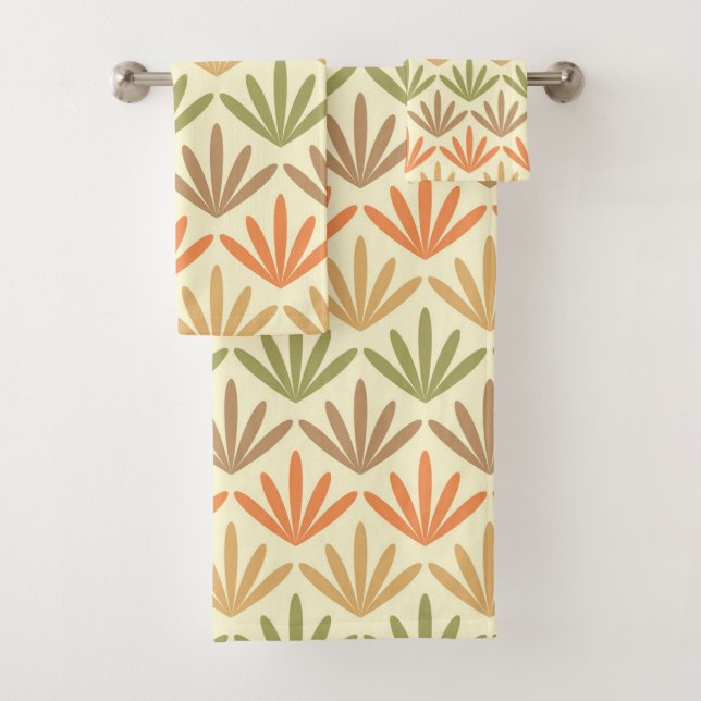 Conjunto De Toalhas Padrão Floral de Abstrato Retroativo em Laranja e  (Insitu)