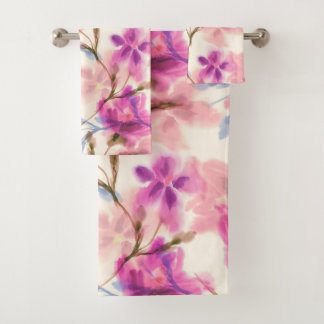 Conjunto De Toalhas Padrão floral de aquarelas cor-de-rosa