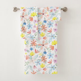 Conjunto De Toalhas Padrão Floral de Colorida Funky com Aquarela