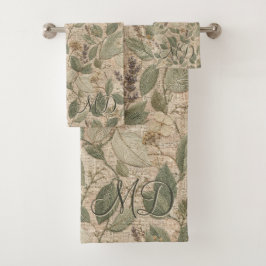 Conjunto De Toalhas Padrão Floral de Folha Rústica de Sálvia Suave