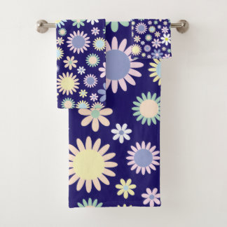 Conjunto De Toalhas Padrão Floral de Fundo Azul