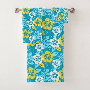 Conjunto De Toalhas Padrão Floral de Hibiscus do Havaí Azul