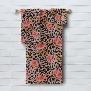 Conjunto De Toalhas Padrão Floral de Impressão de Animais do Leopard
