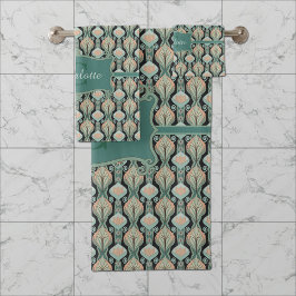 Conjunto De Toalhas Padrão Floral de Monograma Botânico Abstrato Vinta