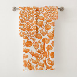Conjunto De Toalhas padrão floral de orquídea laranja