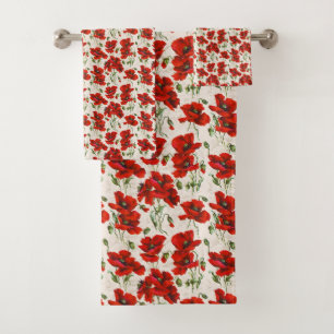Conjunto De Toalhas Padrão Floral de Papoula Vermelha Vintage Arte Bot