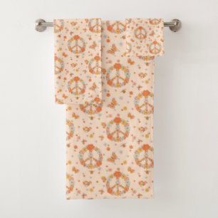 Conjunto De Toalhas Padrão Floral de Paz Laranja
