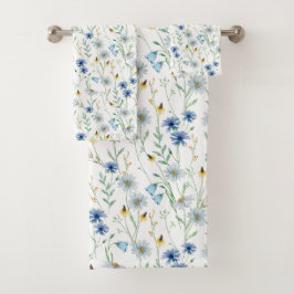 Conjunto De Toalhas Padrão Floral de Prado de Flores Silvestres em Aqu