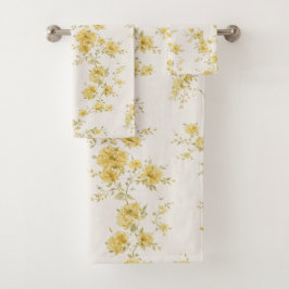 Conjunto De Toalhas Padrão Floral de Rosas Amarelas Vintage Elegantes