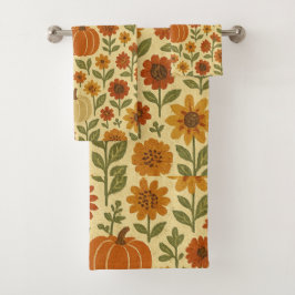 Conjunto De Toalhas padrão floral do vintage outono do abóbora