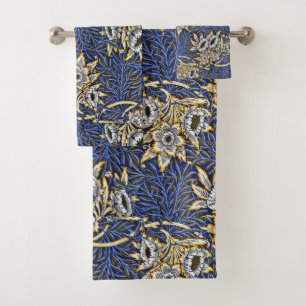 Conjunto De Toalhas Padrão Floral Elegante Azul