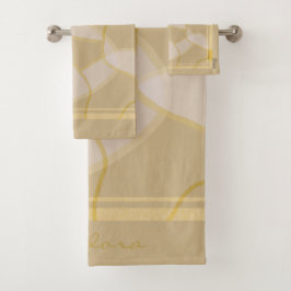 Conjunto De Toalhas Padrão Floral Elegante Dourado Beige Abstrato