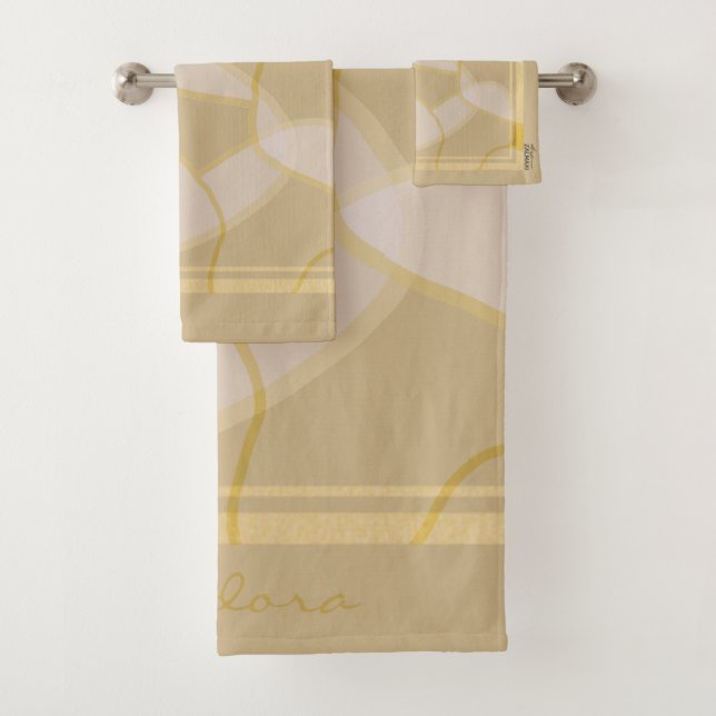Conjunto De Toalhas Padrão Floral Elegante Dourado Beige Abstrato (Insitu)