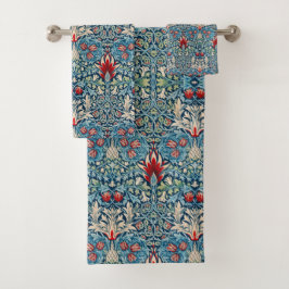 Conjunto De Toalhas Padrão floral em folhas verdes com fundo azul