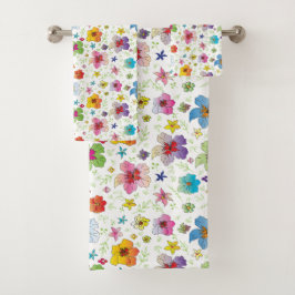 Conjunto De Toalhas Padrão Floral Flor Estiloso Colorido