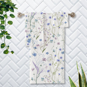 Conjunto De Toalhas Padrão Floral Flor Silvestre Bonita Roxa Azul