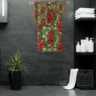 Conjunto De Toalhas Padrão Floral Flores Vermelhos Verde em Sangue de 