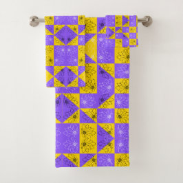 Conjunto De Toalhas Padrão Floral Geométrico Estético de Xadrez