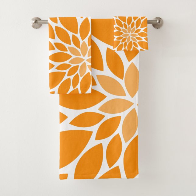 Conjunto De Toalhas Padrão Floral Laranja e Cinza (Insitu)
