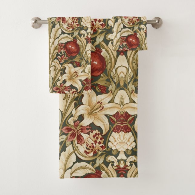 Conjunto De Toalhas Padrão floral Lírio e Romã de William Morris (Insitu)