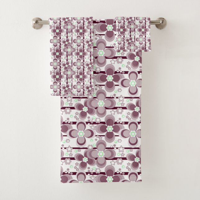 Conjunto De Toalhas padrão floral marrom e branco (Insitu)