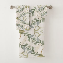 Conjunto De Toalhas Padrão Floral Neutro Elegante