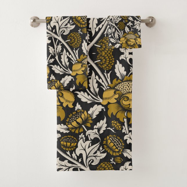 Conjunto De Toalhas Padrão floral ornamentado com grandes flores doura (Insitu)