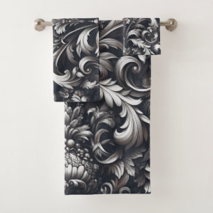 Conjunto De Toalhas Padrão Floral Ornamental Gótico Escuro