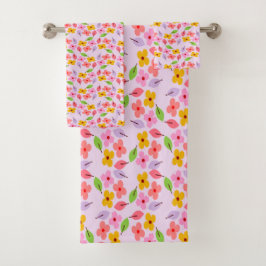 Conjunto De Toalhas Padrão Floral Pastel Adorável Rosa Macio Feminino