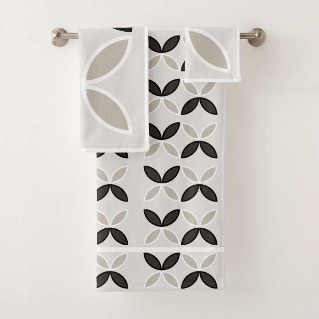 Conjunto De Toalhas Padrão floral preto-branco e cinza (Insitu)