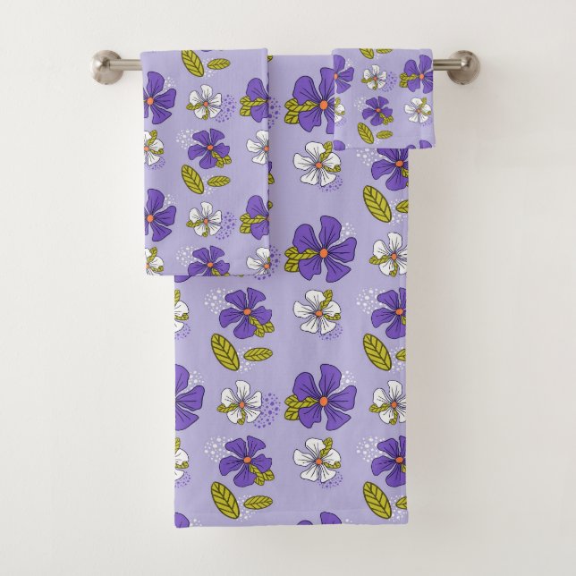 Conjunto De Toalhas Padrão Floral primavera em Roxo (Insitu)