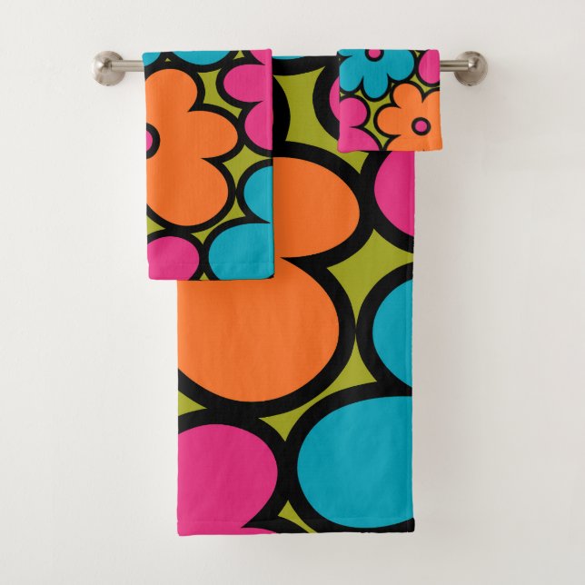 Conjunto De Toalhas Padrão Floral Retro Colorido (Insitu)