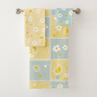 Conjunto De Toalhas Padrão Floral Retro Margarida Amarelo e Azul