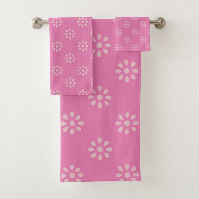 Conjunto De Toalhas Padrão Floral Retroativo Pink Groovy Boho Estético (Insitu)