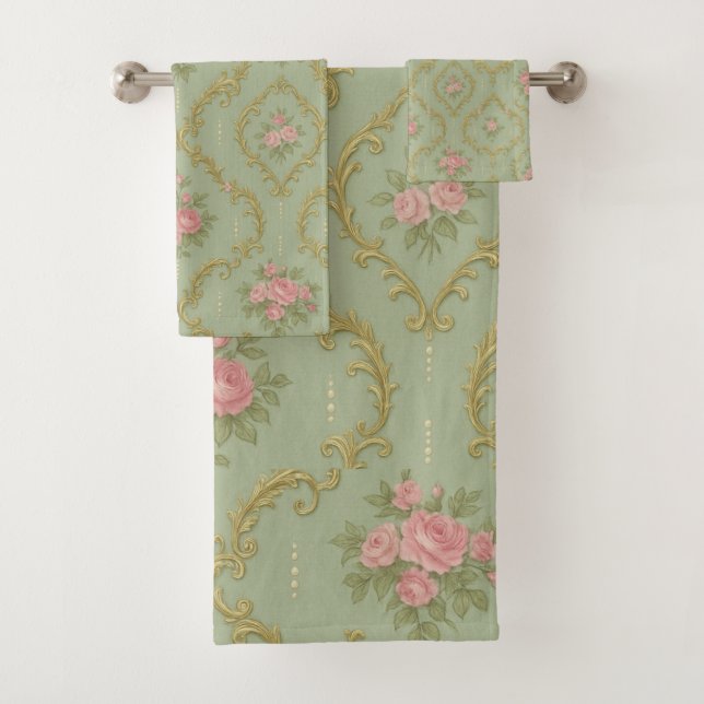 Conjunto De Toalhas Padrão Floral Rococó Elegante em Pastéis Suaves (Insitu)