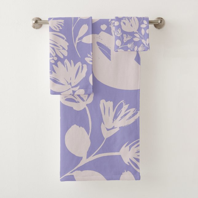 Conjunto De Toalhas Padrão floral roxo de menina fofo Chic (Insitu)